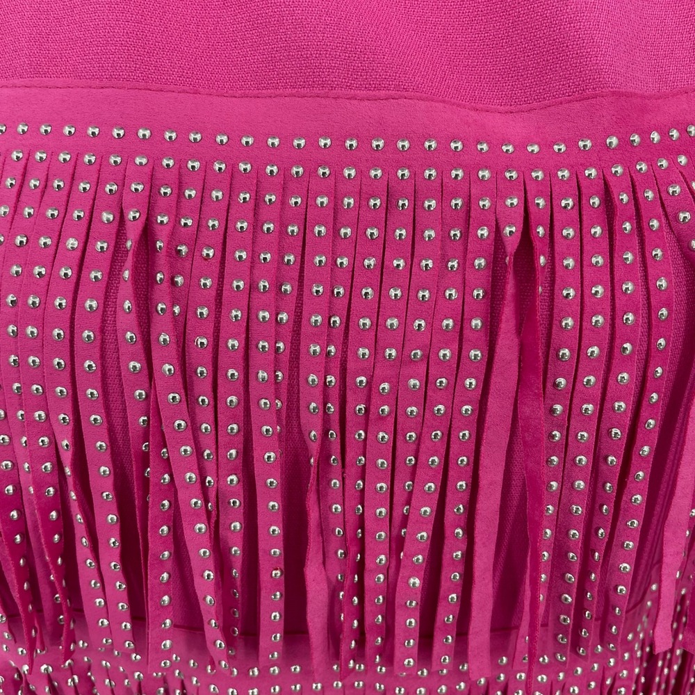 Mainstrip Fringe Dress Womens M Pink Polyester Western Studded Festival Boho - Picture 5 of 16